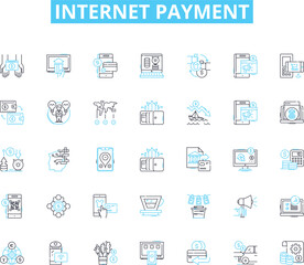 Internet payment linear icons set. E-wallet, Cybercash, Digital currency, PayPal, Cryptocurrency, Virtual my, Online transactions line vector and concept signs. Blockchain,Fraud protection,Payment