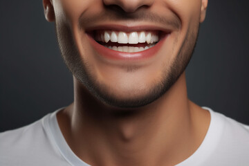 Fototapeta premium homem mostrando gengivas saudáveis ​​em fundo cinza, closeup