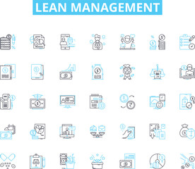 Lean Management linear icons set. Efficiency, Optimization, Kaizen, Continuous-improvement, Standardization, Streamlining, Production line vector and concept signs. Quality,Waste-reduction,PDCA