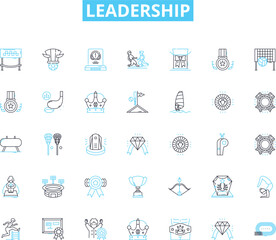 Leadership linear icons set. Vision, Empowerment, Influence, Integrity, Inspiration, Responsibility, Communication line vector and concept signs. Guidance,Confidence,Accountability outline