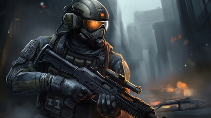 Fototapeta premium First Person Shooter Game Art FPS Wallpaper Background