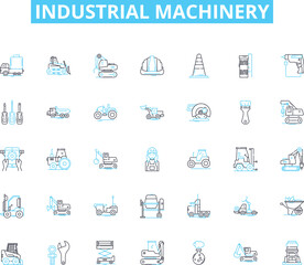 Industrial machinery linear icons set. ) Robotics ) Automation ) Assembly ) Conveyors ) Welding ) Machining ) Fabrication ) Hydraulics ) Pneumatics ) Drilling ) Cutting ) Grinding ) Pressing ) Casting