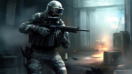 Fototapeta premium First Person Shooter Game Art FPS Wallpaper Background