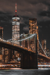 Fototapeta na wymiar New York city bridge at night, Brooklyn Bridge 