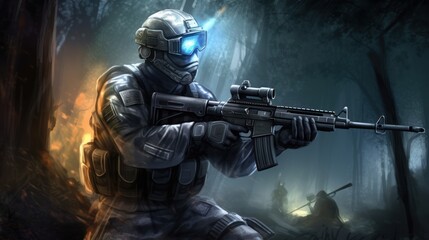 Fototapeta premium First Person Shooter Game Art FPS Wallpaper Background