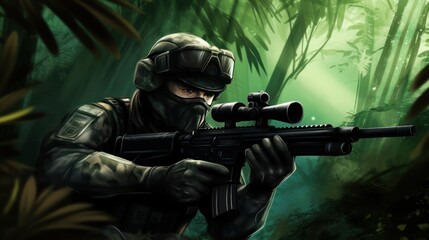 Fototapeta premium First Person Shooter Game Art FPS Wallpaper Background