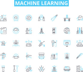Machine learning linear icons set. Algorithms, Neural nerks, Prediction, Deep learning, Artificial intelligence, Data mining, Computer vision line vector and concept signs. Pattern recognition