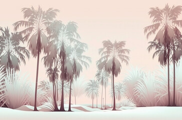 collection of light gray palm threes on pastel background with copy space