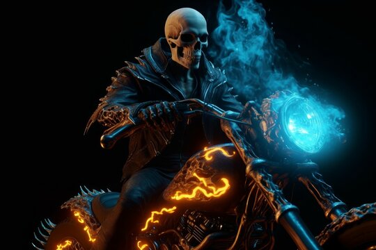 Biker demon skeleton. Generate Ai