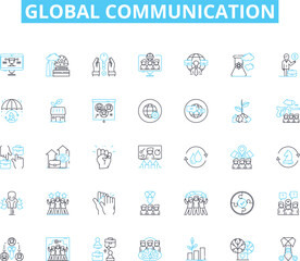 Global communication linear icons set. Connectivity, Nerking, Collaboration, Interaction, Transmission, Exchange, Outreach line vector and concept signs. Integration,Interconnection,Multiculturalism
