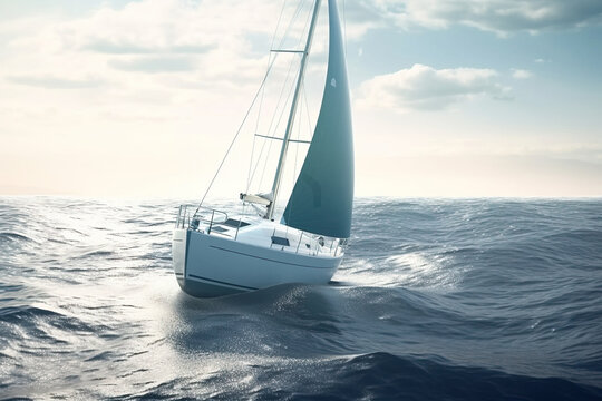 White sailboat in sea. Digitally generated AI image