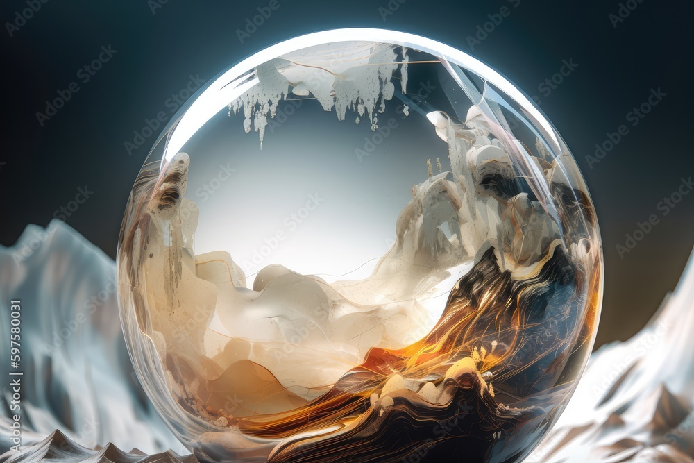 Poster abstract metamorphose change quartz crystal white transparent. distinct generative ai image.