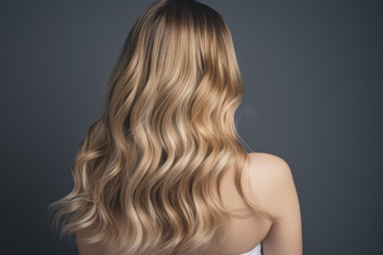 Woman From Behind Balayage Hair Dye Technique, Featuring A Seamless Blend Of Natural-looking Highlights And Lowlights, Perfect For Creating A Sun-kissed And Beachy Look - Generative AI