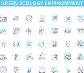 Green ecology environment linear icons set. Sustainability, Recycling, Renewable, Conservation, Organic, Biodiversity, Eco-friendly line vector and concept signs. Composting,Solar,Greenhouse outline