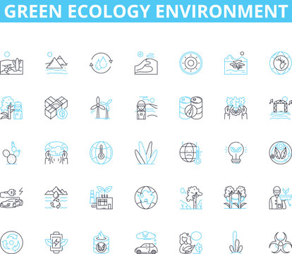 Green ecology environment linear icons set. Sustainability, Recycling, Renewable, Conservation, Organic, Biodiversity, Eco-friendly line vector and concept signs. Composting,Solar,Greenhouse outline