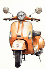 Vintage scooter isolated watercolor on white background, generative ai