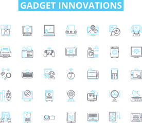 Gadget innovations linear icons set. Smartwatch, Augmented, Virtual, Automated, Intelligent, Wearables, Nanotechnology line vector and concept signs. Drs,G,Holographic outline illustrations