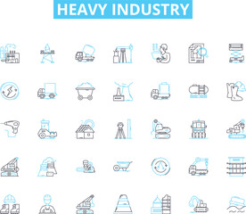 Heavy industry linear icons set. Metallurgy, Mining, Manufacturing, Steel, Refining, Machining, Foundry line vector and concept signs. Forging,Casting,Welding outline illustrations