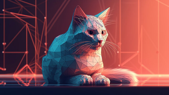 Wallpaper - geometric cat abstract portrait / (design by AI & A86)