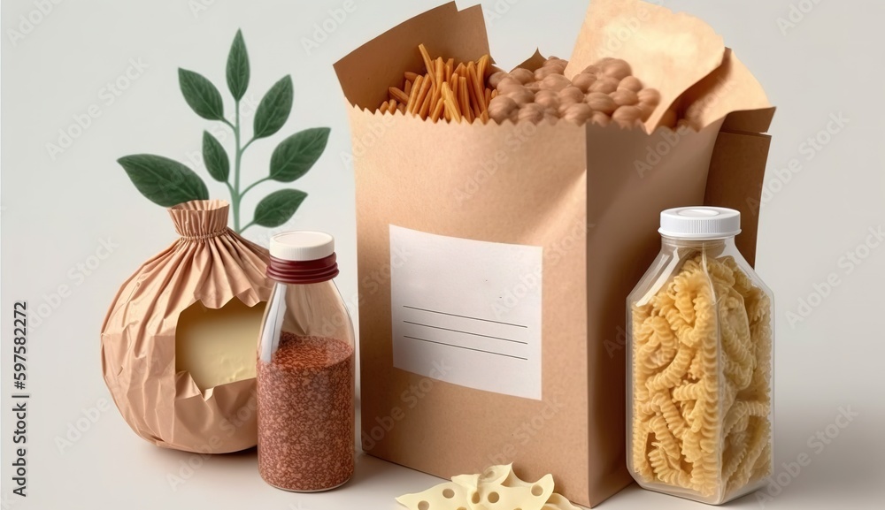 Poster isolation rations paper bag isolated on white background generative ai