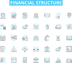 Fototapeta na wymiar Financial structure linear icons set. Capitalization, Equity, Debt, Leverage, Liquidity, Cash Flow, Assets line vector and concept signs. Liabilities,Projection,Funding outline illustrations