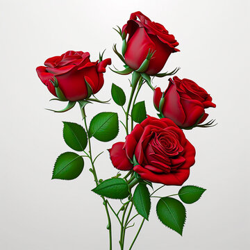 Red roses illustration on white background created by artificial intelligence