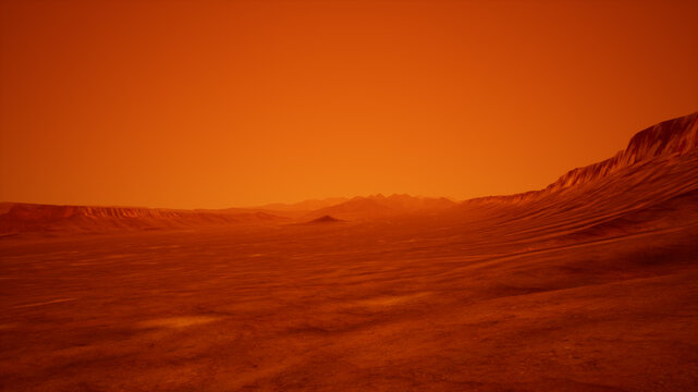 Panor&aacute;mica del horizonte de Marte, el planeta rojo y &aacute;rido, 3d