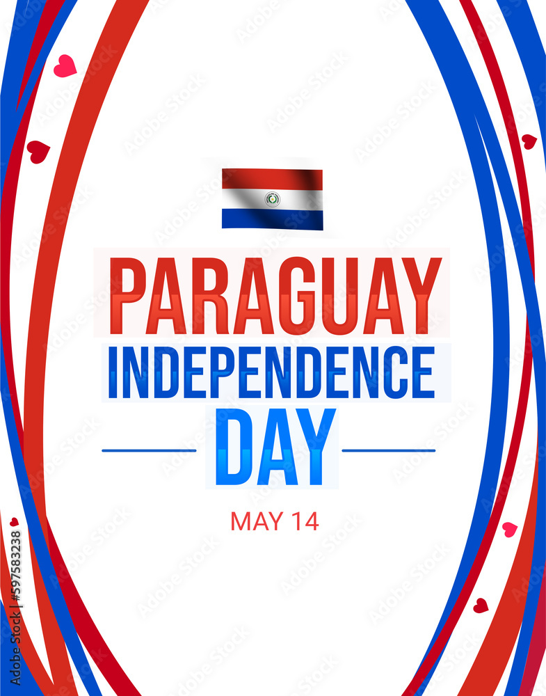 Poster paraguay independence day background in a vertical shape with a waving flag and typography in the ce