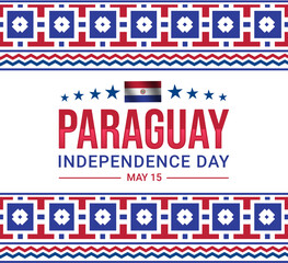 Paraguay Independence Day backdrop design with typography and traditional border design