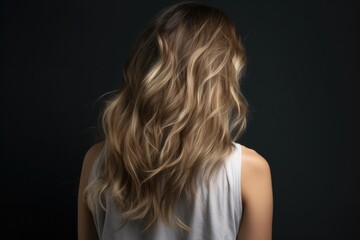 Fototapeta premium Woman from behind with layered haircut, featuring long and flowing layers or shorter choppy layers, perfect for adding texture and movement to any hairstyle - Generative AI