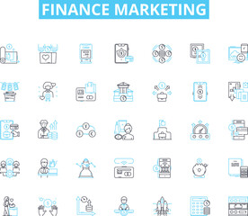 Finance marketing linear icons set. Investment, Retirement, Savings, Wealth, Budgeting, Credit, Loans line vector and concept signs. Mortgages,Interest,Portfolio outline illustrations