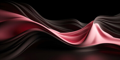 Abstract Background with 3D Wave black and pink Gradient Silk Fabric. Generative Ai