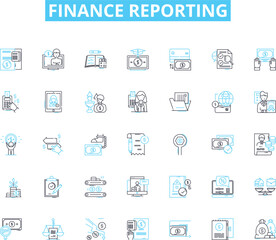 Finance reporting linear icons set. Accounting, Budgeting, Analysis, Forecasting, Profit, Loss, Revenue line vector and concept signs. Cash flow,Expenses,Audit outline illustrations