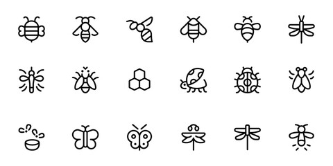 Bee icon, Honey, flying insect related icons. flat vector and illustration, graphic, editable stroke. Suitable for website design, logo, app, template, and ui ux.