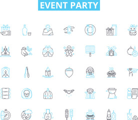 Event party linear icons set. Celebration, Festivity, Gathering, Banquet, Extravaganza, Revelry, Socializing line vector and concept signs. Bash,Shindig,Fte outline illustrations