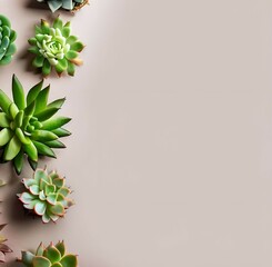 various succulent plants shot from above on neutral background, copy text space - 597583859