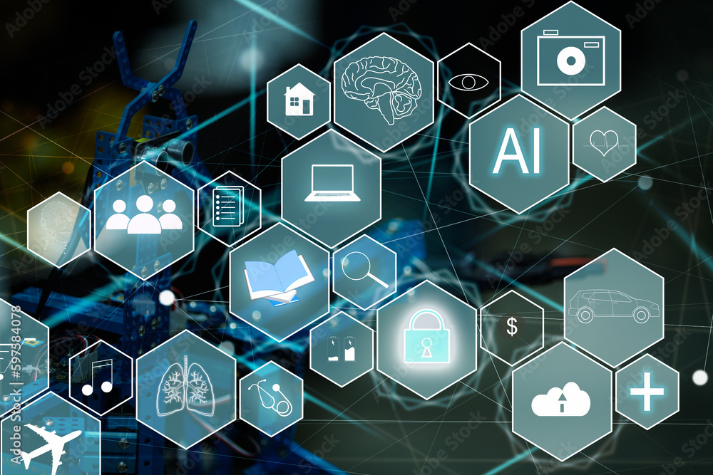 Poster ai tech, businessman show virtual graphic global internet connect chatgpt chat with ai, artificial i