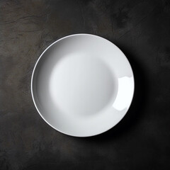 Top down view of a white empty plate on black background. generative ai