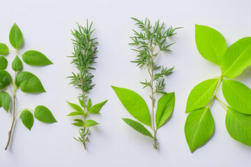 various herbal leaves on neutral background - 597584265