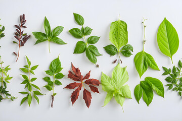 various herbal leaves on neutral background - 597584270