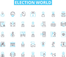 Election world linear icons set. Candidates, Voting, Ballot, Democracy, Campaign, Electiering, Electorate line vector and concept signs. Incumbent,Debate,Polling outline illustrations
