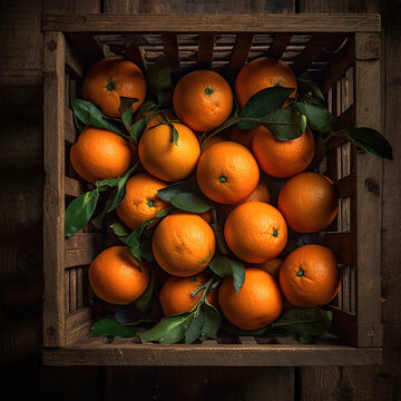 Fresh Oranges in a Wooden Crate-Generative AI