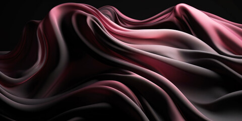 Fototapeta premium Abstract Background with 3D Wave black and pink Gradient Silk Fabric. Generative Ai
