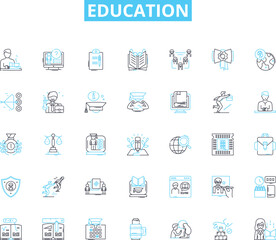 Education linear icons set. Learning, Knowledge, Teaching, Instruction, Curriculum, Classroom, Exam line vector and concept signs. Marker,Lecture,Study outline illustrations