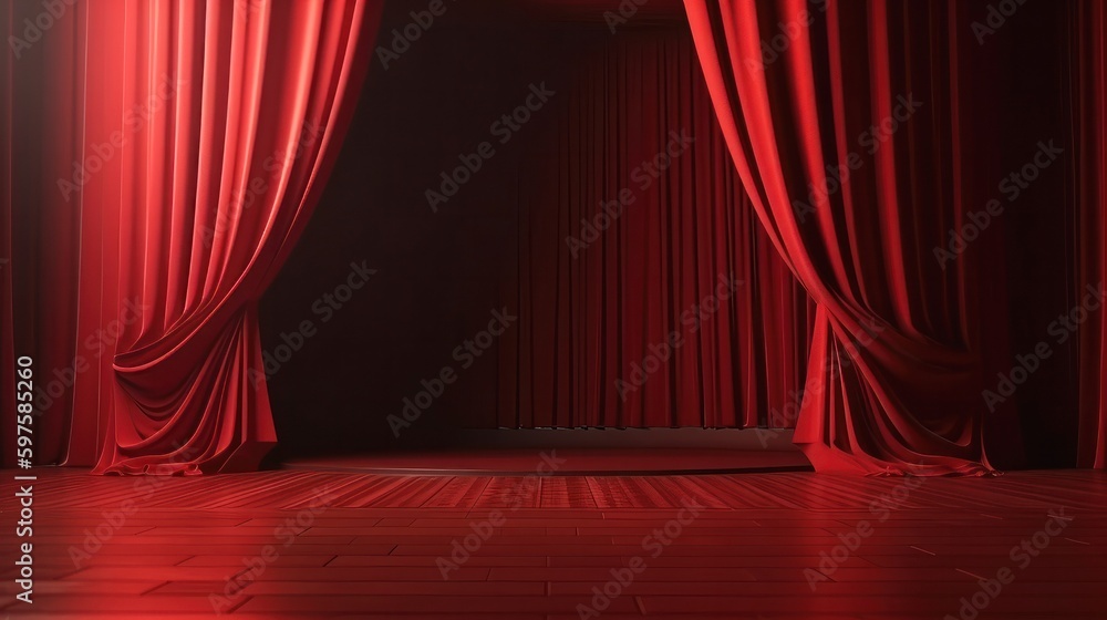 Poster theater stage red curtains and spotlight created with generative ai technology