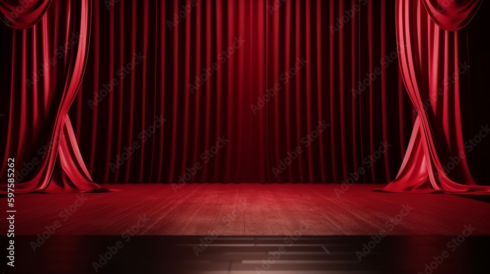 Poster theater stage red curtains and spotlight created with generative ai technology