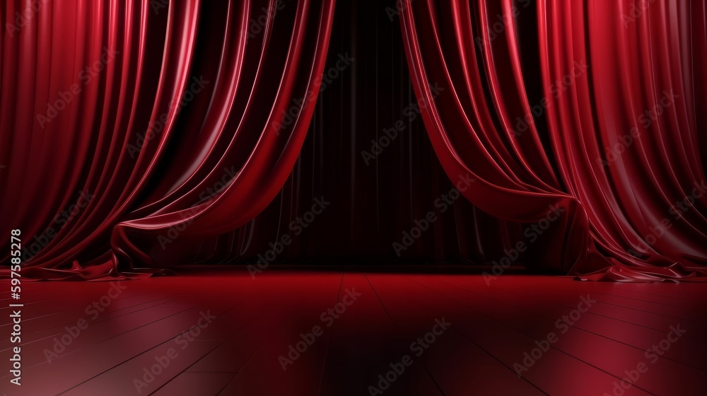 Poster Theater Stage Red Curtains and Spotlight Created with Generative AI Technology