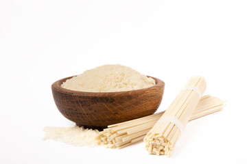 Rice noodles isolated on white background. Funchoza on a white background.