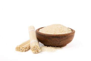 Rice noodles isolated on white background. Funchoza on a white background.