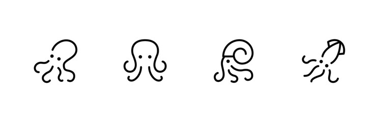 octopus squid logo. Kraken, tentacle, aquatic, ocean, seafood, monster icon flat vector and illustration, graphic, editable stroke. Suitable for website design, logo, app, template, and ui ux. © Tanjil Arafat